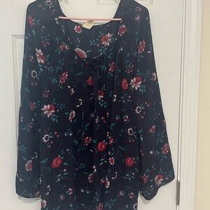 Faded Glory Navy and Red Bell Sleeve Tie Front Blouse